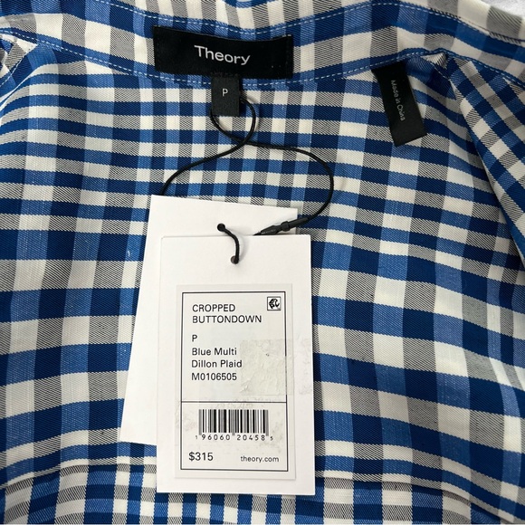 NEW NWT Theory Dillon Plaid Cropped Plaid Checkered Button Down Shirt Top Petite - Picture 11 of 16